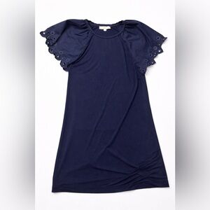 LOFT Navy Blue Flutter Sleeve Eyelet Dress Size Small